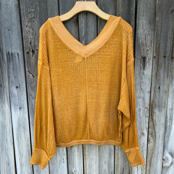 Free People We The Free South Side Thermal Top Mustard Yellow S - Picture 9 of 15